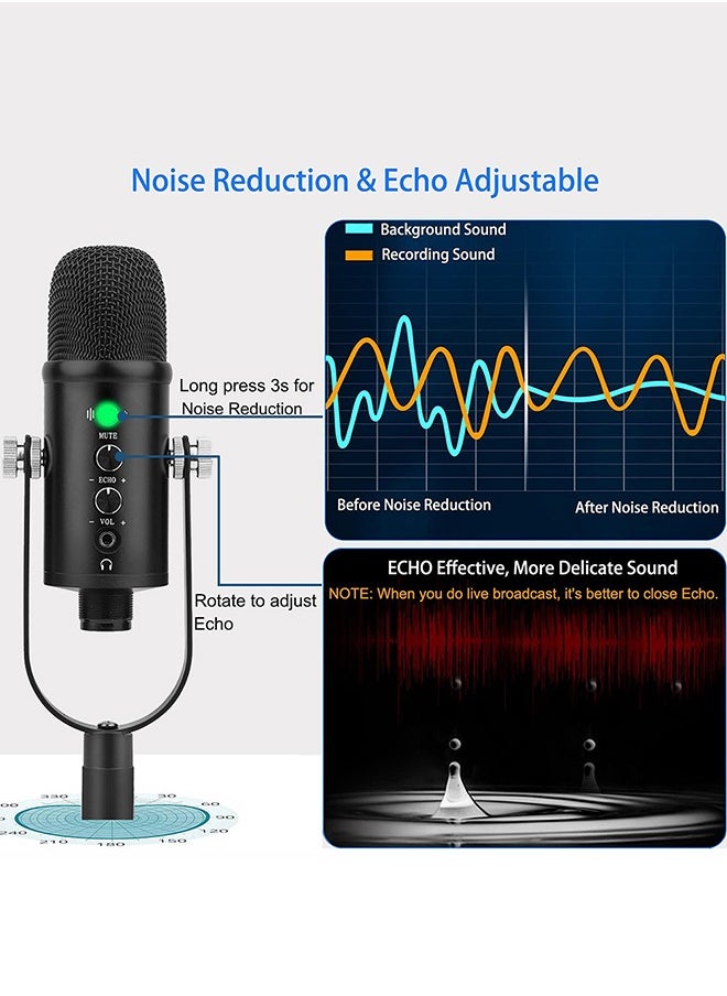 USB Condenser Microphone Compatible with PC/MAC/Ps4/iPhone/iPad/Android,Computer Mic with Noise Cancelling & Reverb, Studio Microphone for Voice and Music Recording,Podcasting,Streaming,Gaming