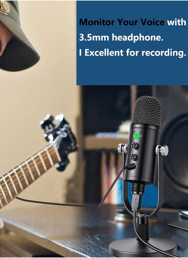 USB Condenser Microphone Compatible with PC/MAC/Ps4/iPhone/iPad/Android,Computer Mic with Noise Cancelling & Reverb, Studio Microphone for Voice and Music Recording,Podcasting,Streaming,Gaming