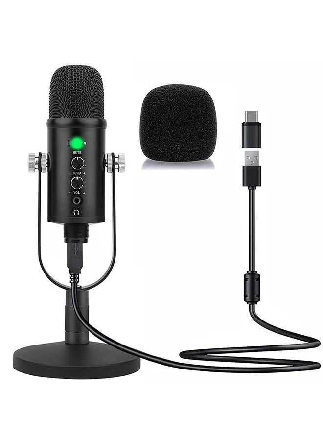 USB Condenser Microphone Compatible with PC/MAC/Ps4/iPhone/iPad/Android,Computer Mic with Noise Cancelling & Reverb, Studio Microphone for Voice and Music Recording,Podcasting,Streaming,Gaming
