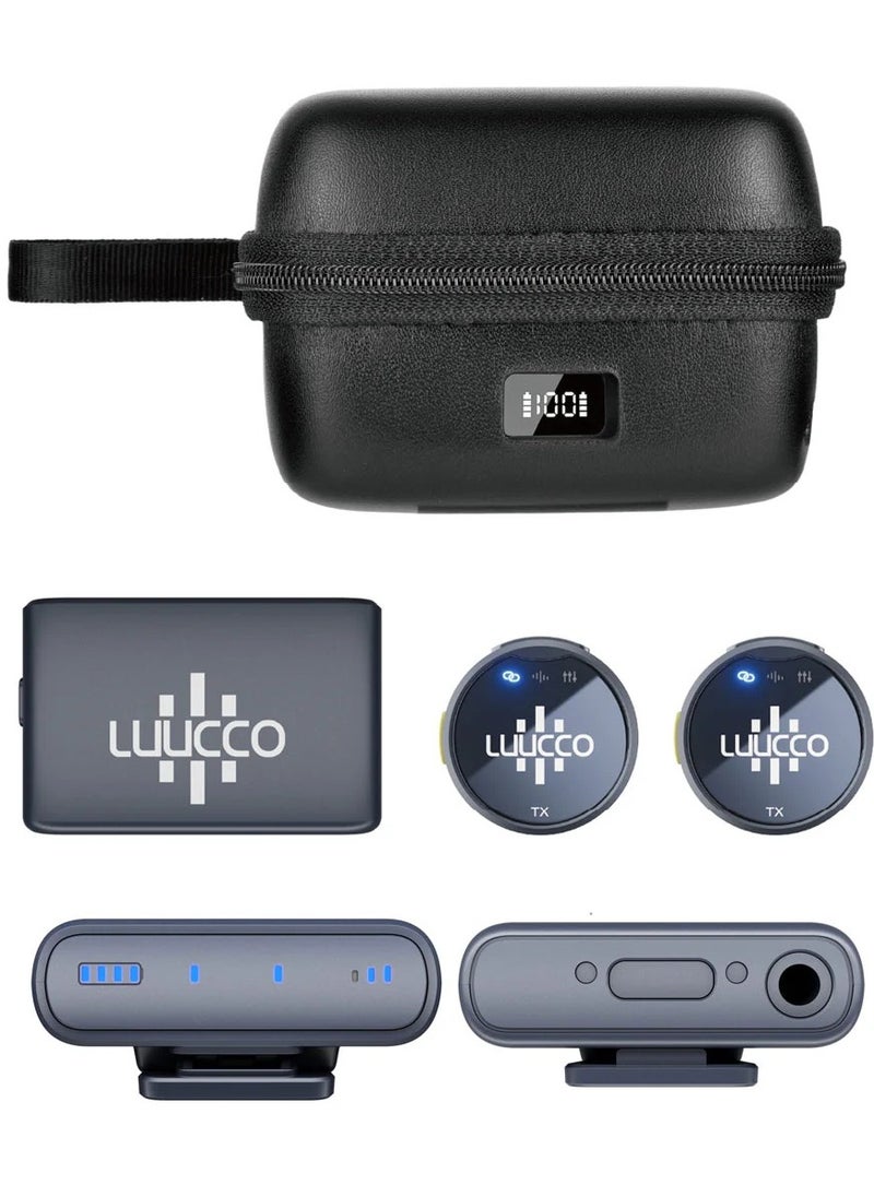 LUUCCO AirWave K2 2-Person Wireless Lavalier Microphone for Camera Only with Charging Case Lapel Mic for Vlog Interview Live Streaming