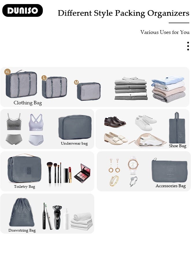 8 Piece Travel Organizer Bags for Luggage, Waterproof and Durable Travel Bags, Packing Cubes for Travel, Compression Cubes for Suitcases, Travel Bags for Clothes, Toiletries, Clothing, Underwear