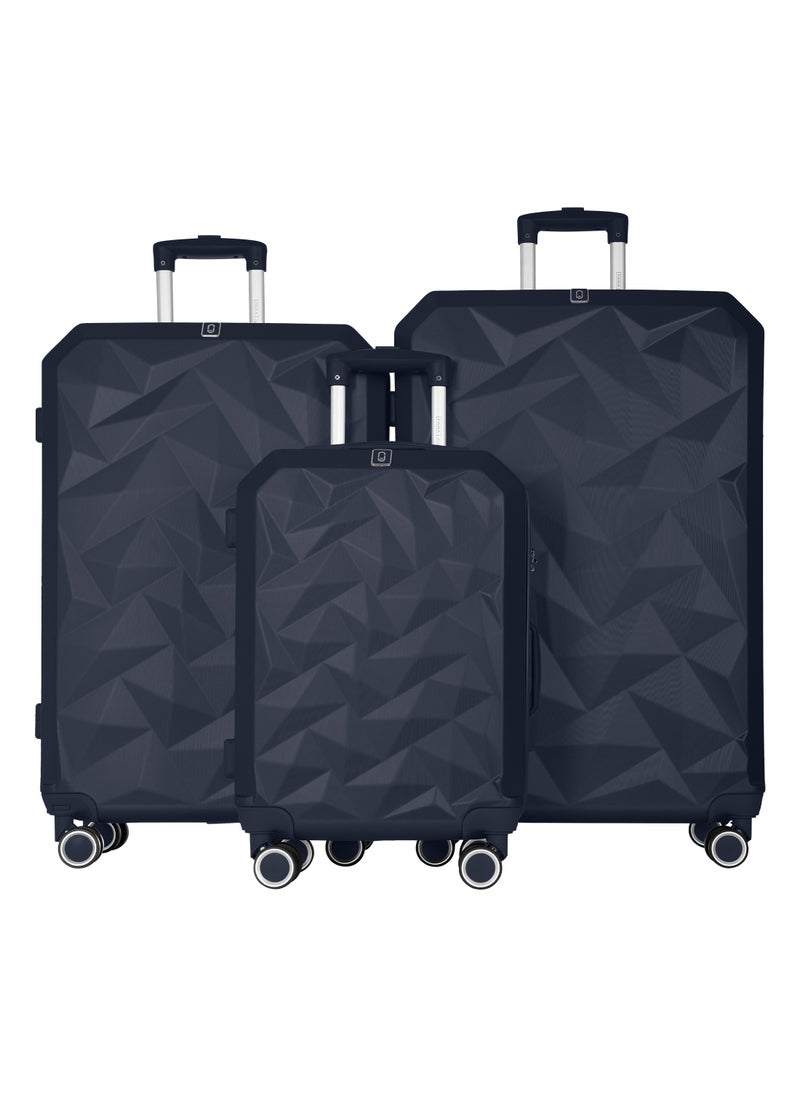 Crystaline ABS Luggage Trolley Set-3 Pcs-NAVY