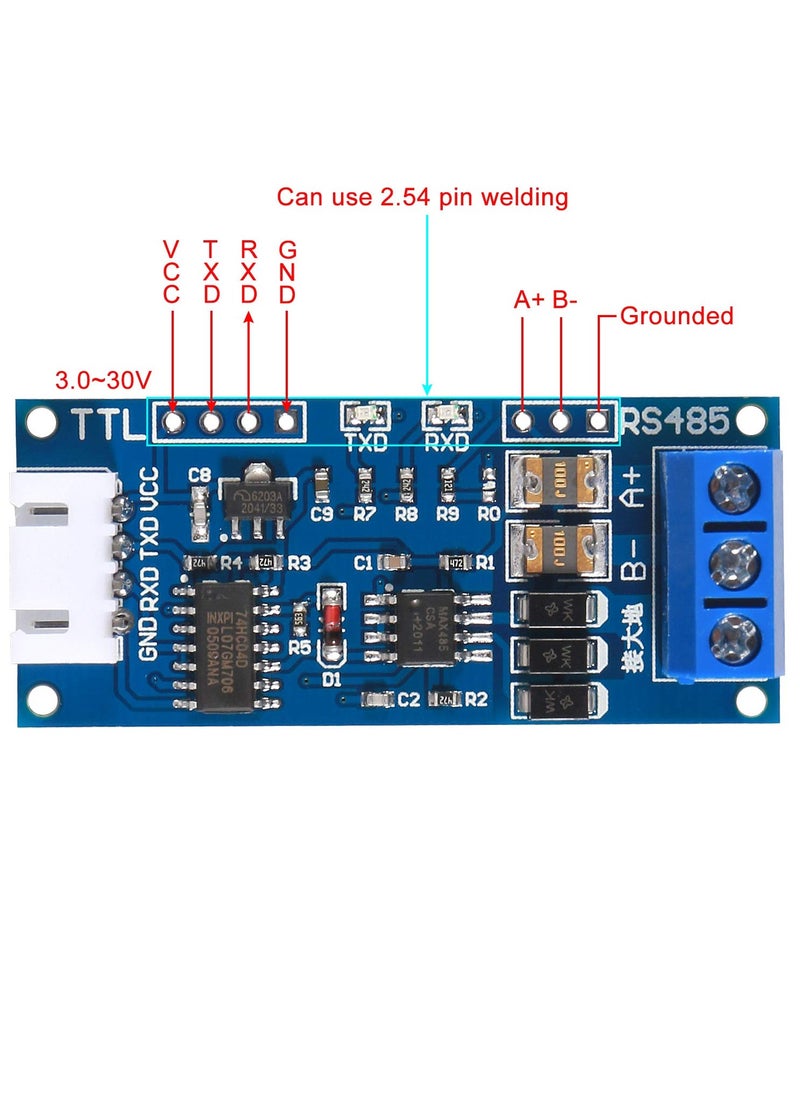 2Pack TTL to RS485 Adapter Module, 485 to TTL 3.3V/5.0V Signals Serial Port Power Supply Converter with Indicator Lights