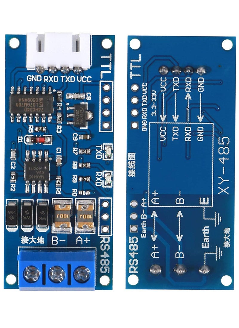 2Pack TTL to RS485 Adapter Module, 485 to TTL 3.3V/5.0V Signals Serial Port Power Supply Converter with Indicator Lights