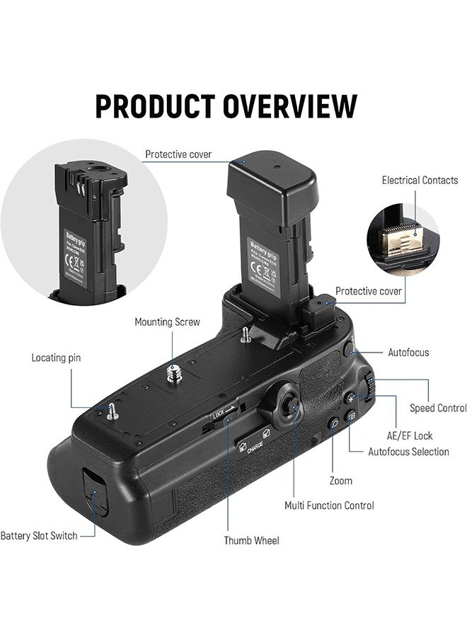 NEEWER Battery Grip Replacement for BG-R10 Compatible with Canon EOS R5 R5C R6 R6 Mark II Mirrorless Cameras, Powered by LP-E6/LP-E6N/LP-E6NH Batteries for Stable Vertical Shooting