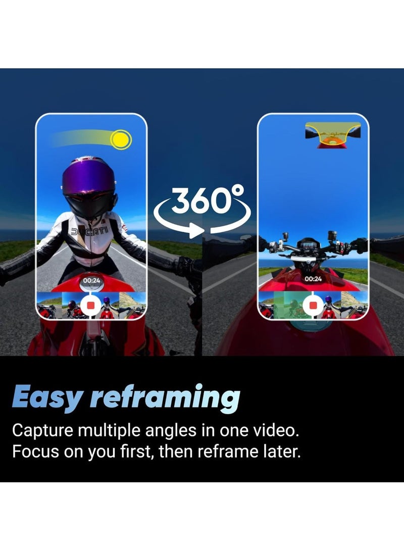 X4 Motorcycle Bundle- 8K Waterproof 360 Action Camera, 4K Wide-Angle Video, Invisible Selfie Stick, 128GB Mcard, Removable Lens Guards, 135 Min Battery Life, AI Editing, Stabilization, for Sports