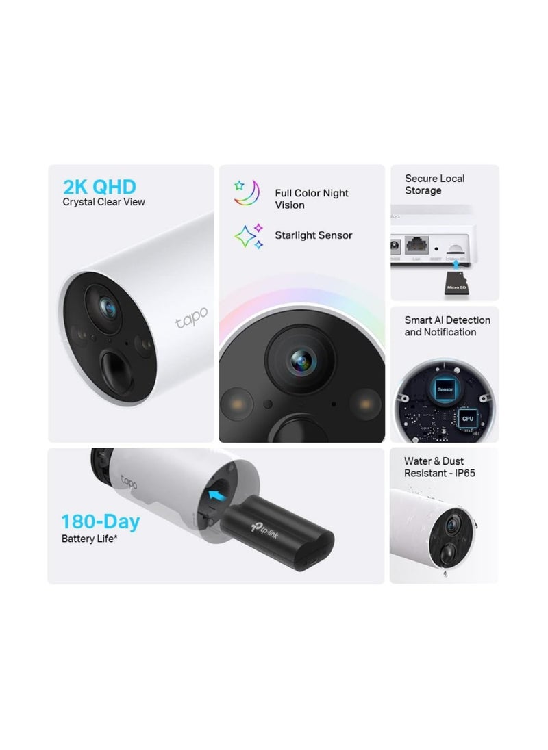 Tapo TP-Link Smart Wire-Free Security Camera System, 2K QHD, Rechargeable 180-Day Battery Life*, IP65 Water&Dust Resistant (C420S2)