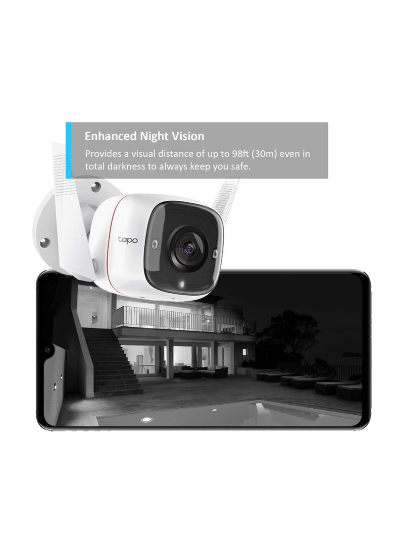 Tapo 2K Outdoor Security Camera, Motion Detection, IP66 Weatherproof, Built-in Siren, 2-way Audio, 3MP, Night Vision, Cloud &SD Card Storage, Works with Alexa & Google Home (Tapo C310)