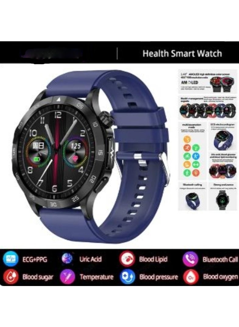 Smart Watch with 1.43 Inch AMOLED Display for Blood Sugar Lipid and Uric Acid Monitoring Sports Tracking ECG PPG HD Bluetooth Calling AI Voice Assistant and SOS Feature