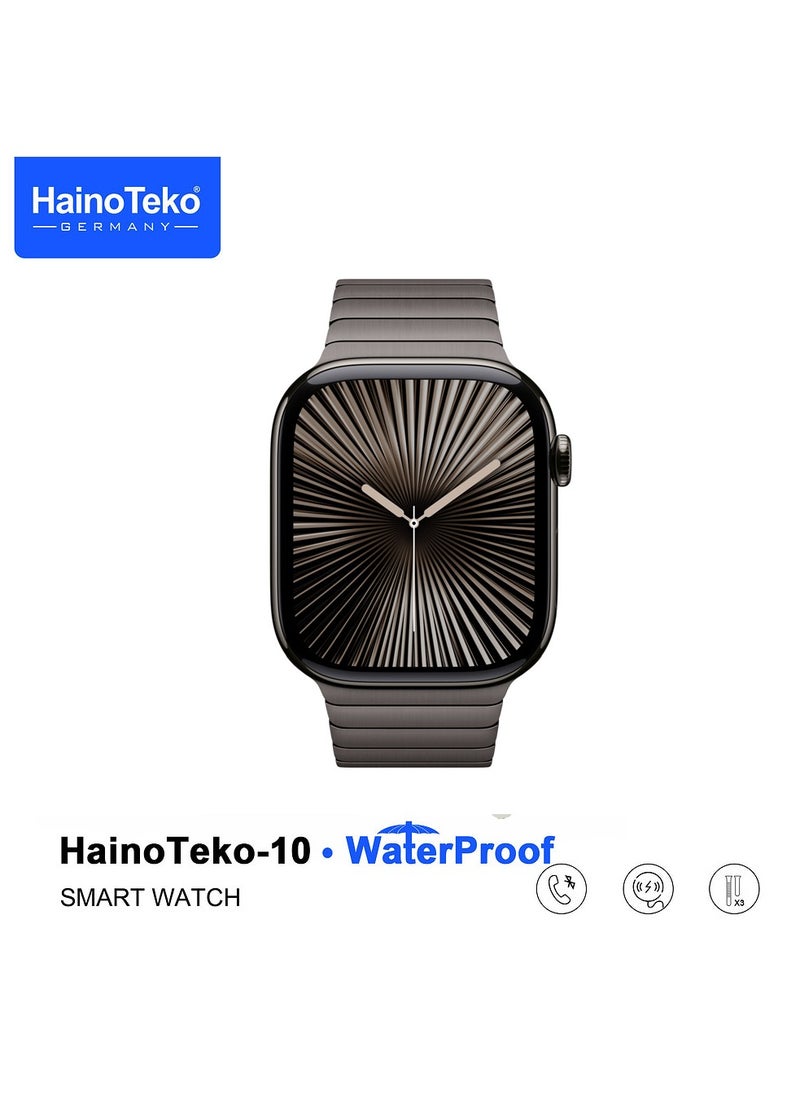 HainoTeko-10 Waterproof Smart Watch With AMOLED Display Voice Assistant Social App Integration and 3 Pair Straps Designed For Mens and Boys BlackBlack