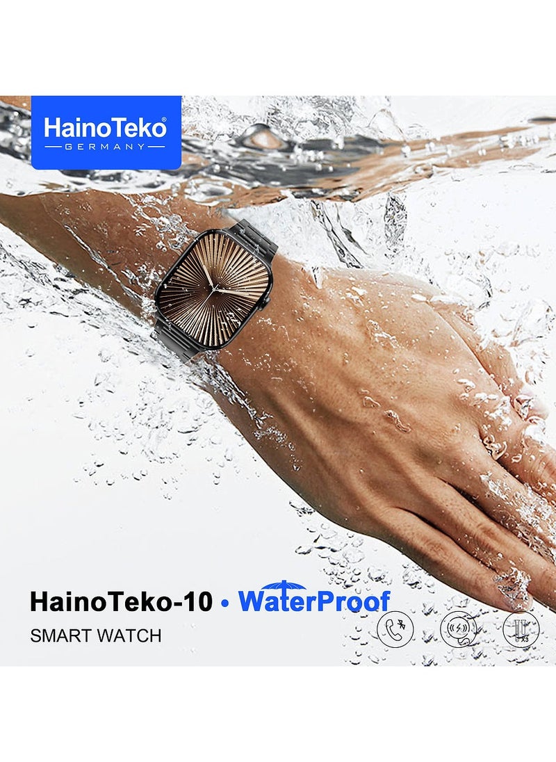 HainoTeko-10 Waterproof Smart Watch With AMOLED Display Voice Assistant Social App Integration and 3 Pair Straps Designed For Mens and Boys BlackBlack