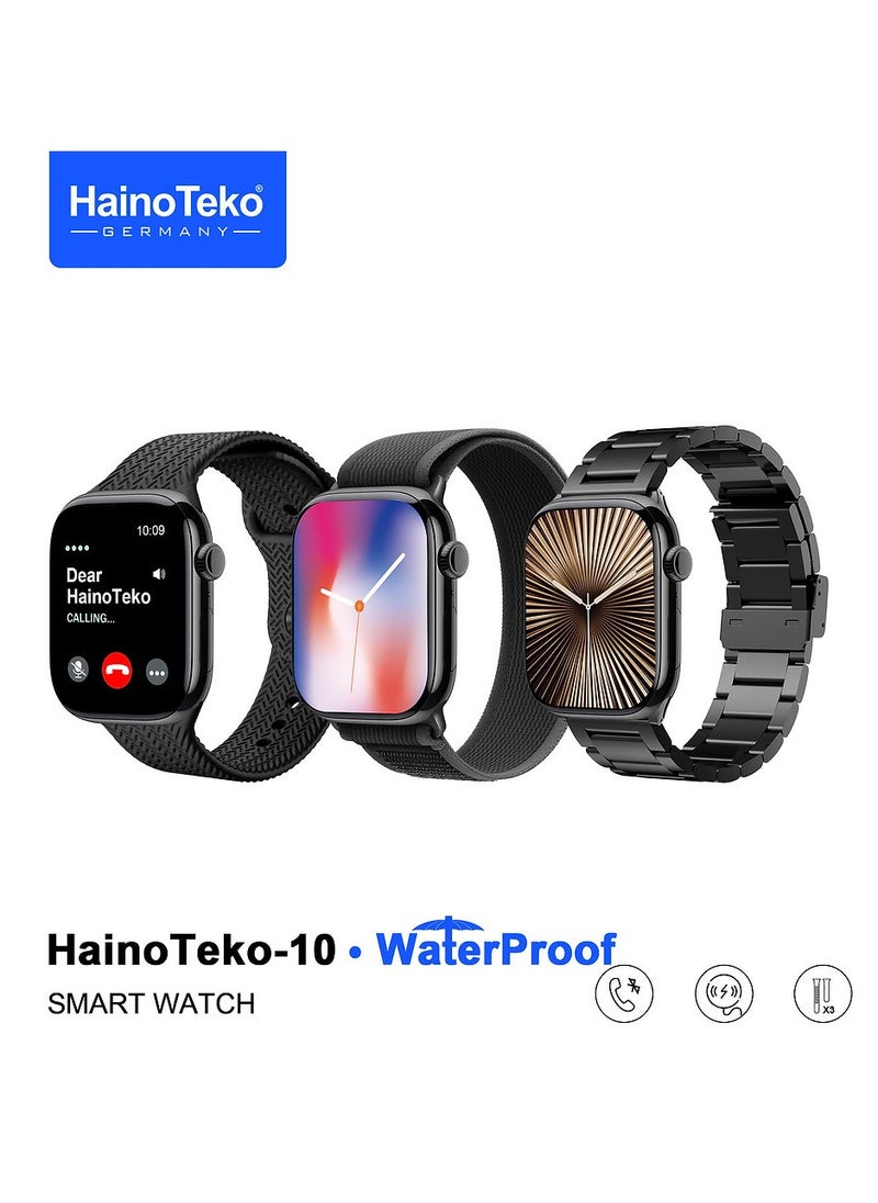 HainoTeko-10 Waterproof Smart Watch With AMOLED Display Voice Assistant Social App Integration and 3 Pair Straps Designed For Mens and Boys BlackBlack