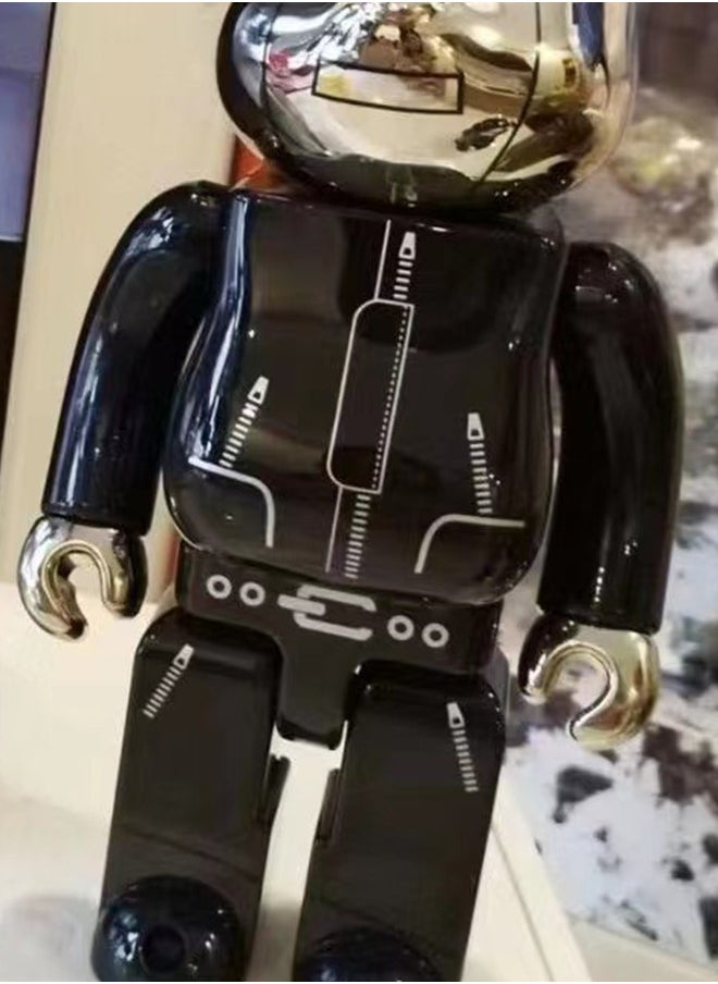 Bearbrick (the original Daft Punk band) statue trendy culture doll ornaments (Silver)