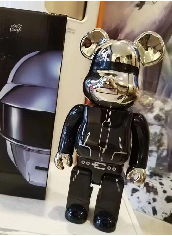 Bearbrick (the original Daft Punk band) statue trendy culture doll ornaments (Silver)