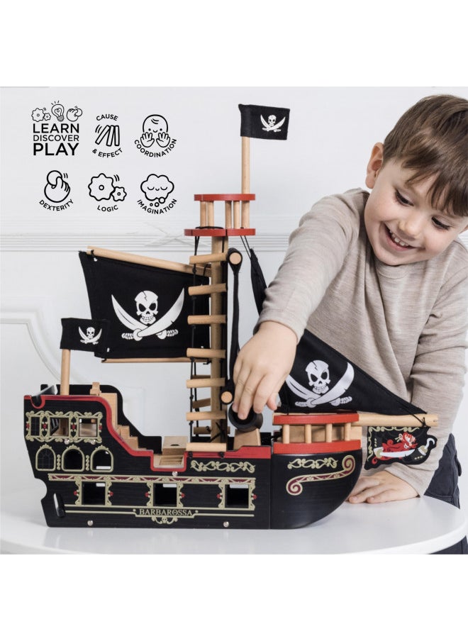 Le Toy Van Barbarossa Pirate Ship Set Premium Wooden Toys for Kids Ages 3 years & Up