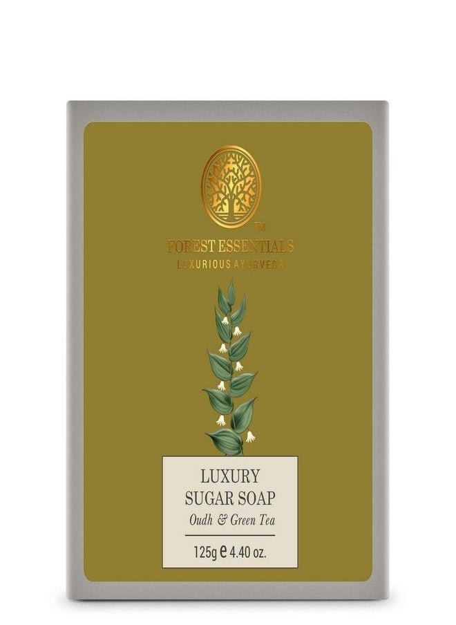 Forest Essentials Luxury Sugar Soap Oudh & Green Tea|Sulphate-Free Formula|Bar Soap For Men And Women|125 g