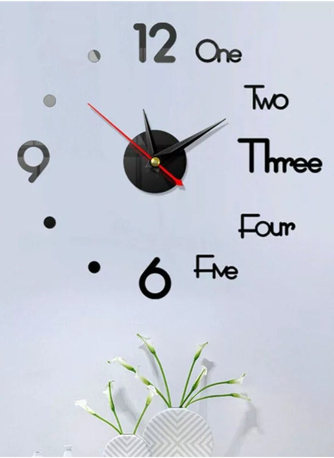 3D Modern Frameless DIY Wall Clock Large Number Stick-on Wall Clock Home Decor Black