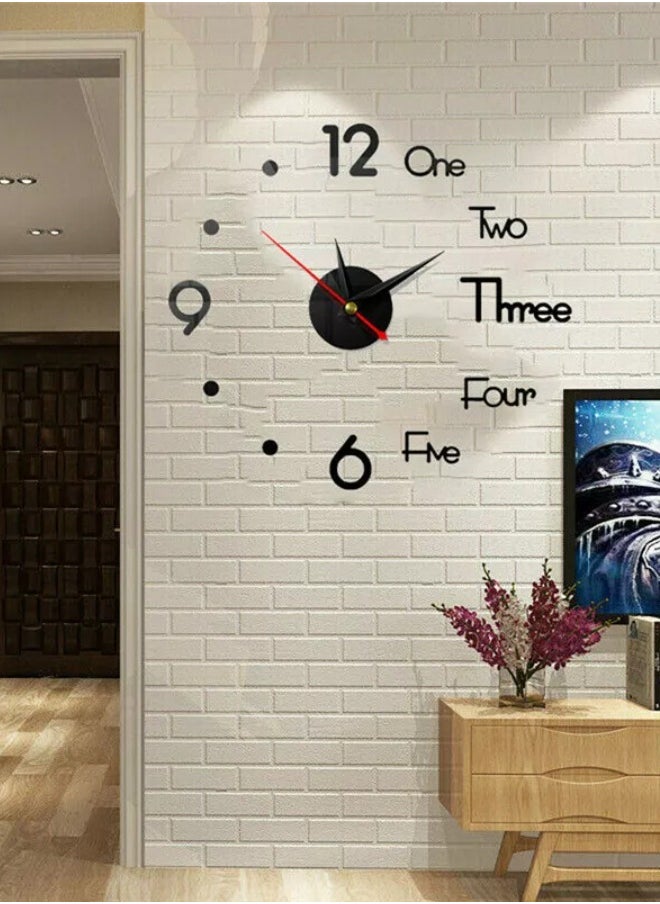 3D Modern Frameless DIY Wall Clock Large Number Stick-on Wall Clock Home Decor Black