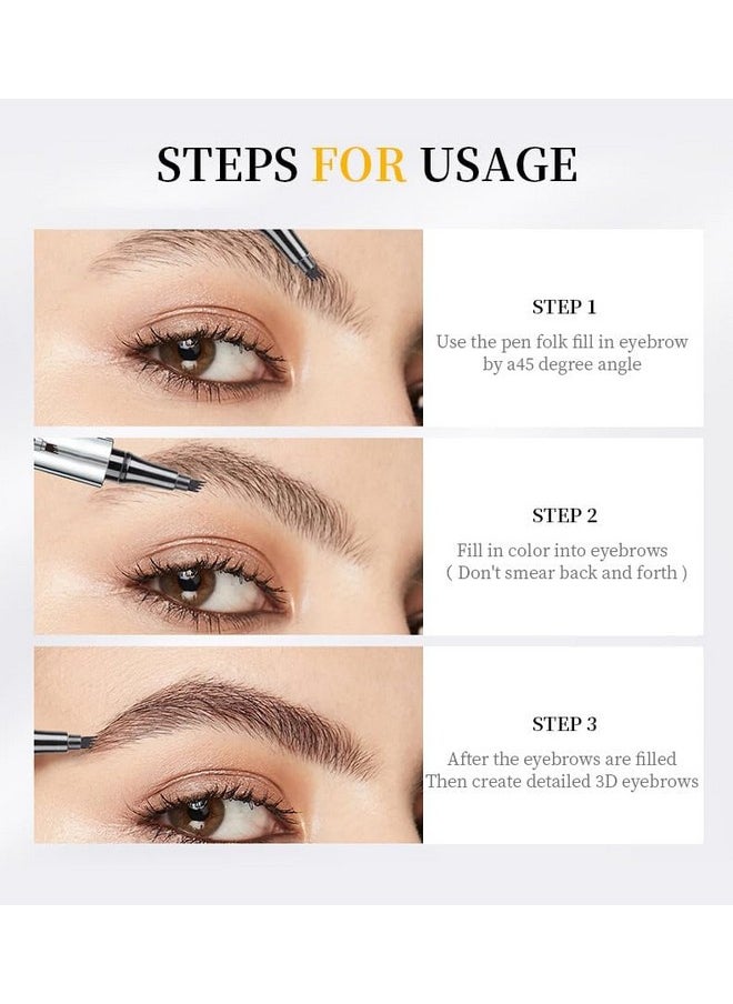 Eyebrow Pencil - 4 Tip Microblade Eyebrow Pen With Waterproof, Smudge-Proof And Long Lasting, Natural Eye Brow Pencils For Women,Eyebrow Makeup For Natural Looking Eyebrows - Dark Brown