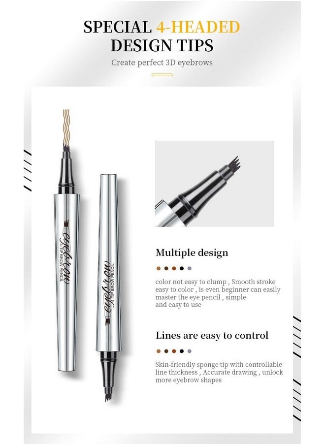 Eyebrow Pencil - 4 Tip Microblade Eyebrow Pen With Waterproof, Smudge-Proof And Long Lasting, Natural Eye Brow Pencils For Women,Eyebrow Makeup For Natural Looking Eyebrows - Dark Brown