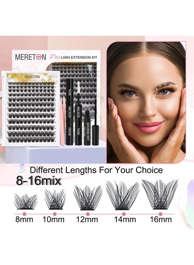 Diy Eye Lash Extension Kit,Cluster Eyelash Extension Kit,Individual Lashes Kit,Cluster Lashes With Lash Bond And Seal,Lash Glue Remover And Lash Applicator (Mrt01 D Curl Mix 8-16Mm)