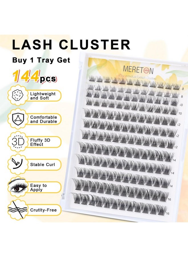 Lash Cluster Extension 144Pcs Individual Lashes Cluster Natural Diy Eyelash Lash Clusters 8-16Mm Mix D Curl Eyelash Clusters Extensions Self Application At Home(Mrta01 Lashes Clusters)