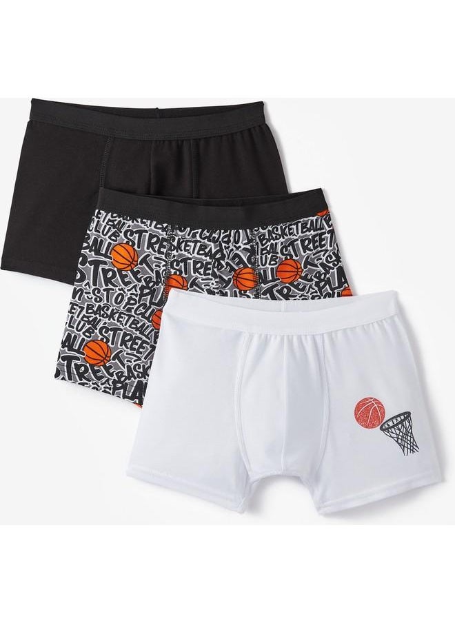 June Boy Basket Patterned 3-Pack Boxer Multicolor - Greymelange - White