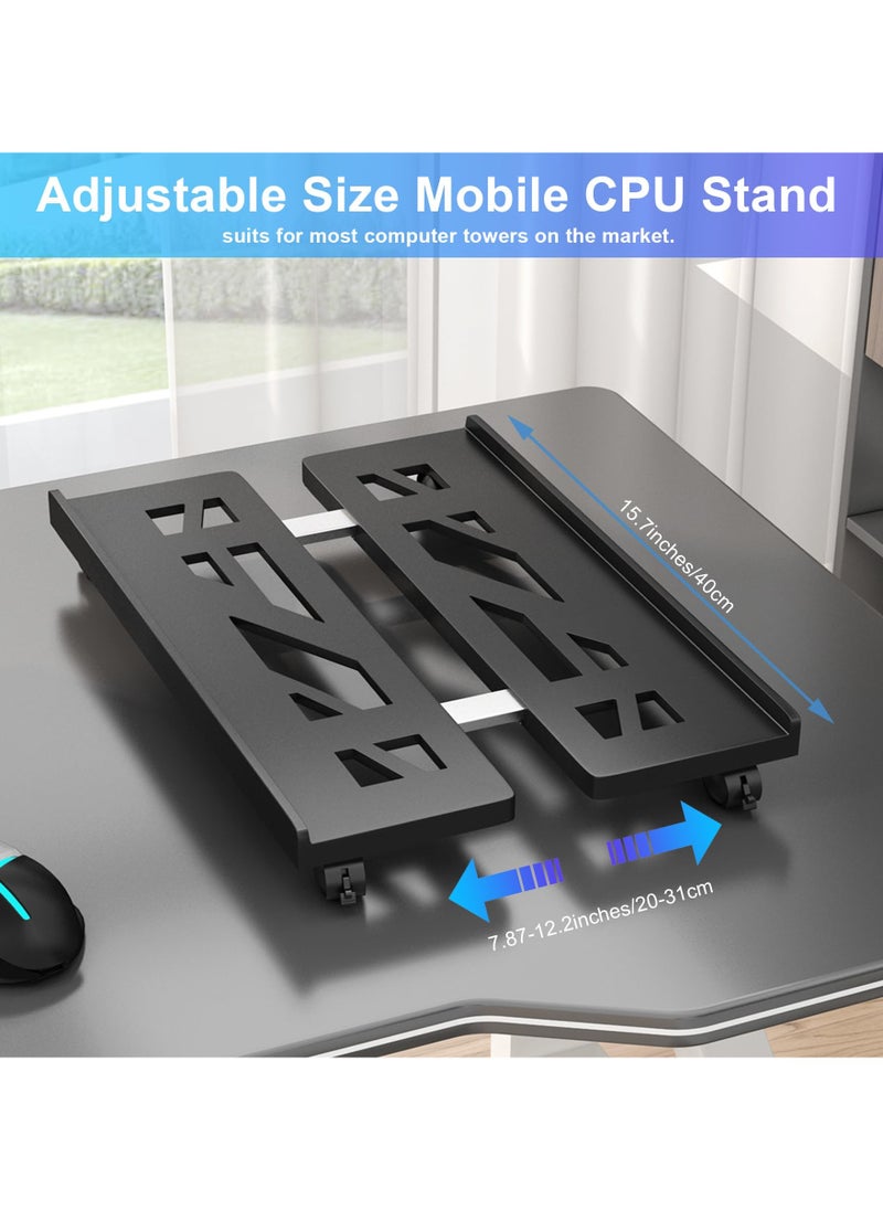 Mobile CPU Stand, CPU Rolling Stand Adjustable Computer Mobile Cart Holder with Locking Caster Wheels PC Stand - Black