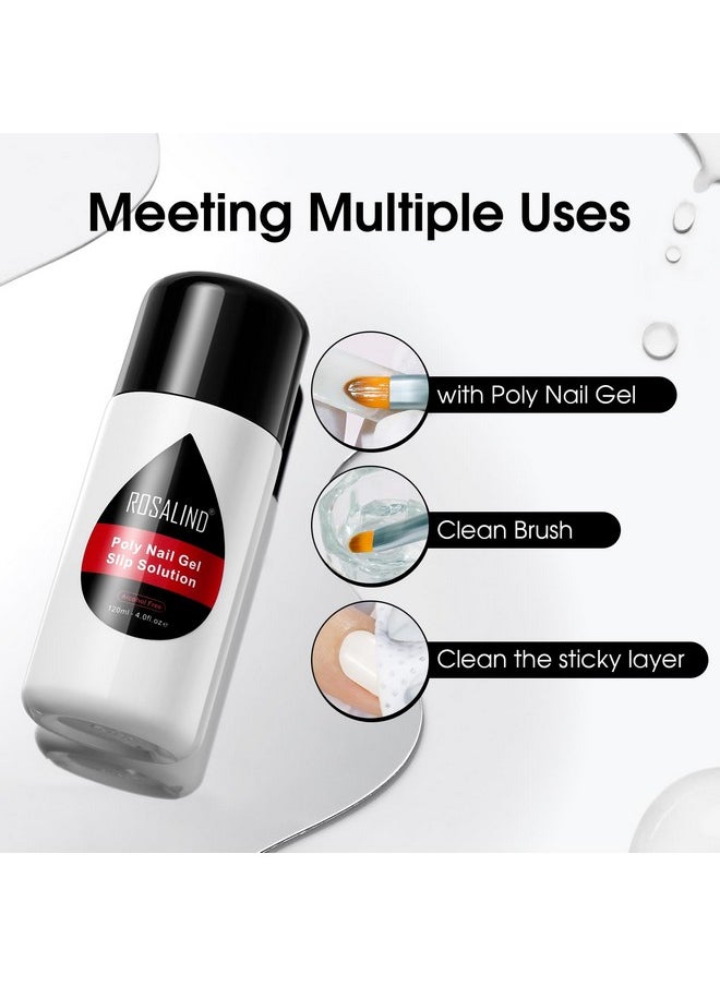 4Oz Slip Solution For Poly Nail Gel Extension Liquid Solution For Poly Nail Gel Anti-Stick Slip Solution, Poly Extension Gel Slip Liquid Solution With Nail Brush Nail Clips Cup For Home Salon