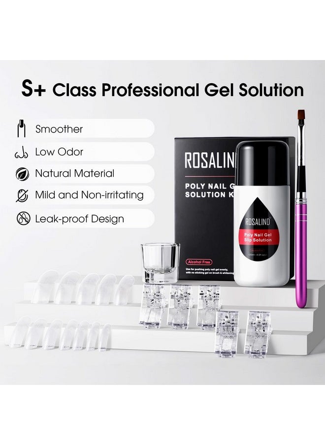 4Oz Slip Solution For Poly Nail Gel Extension Liquid Solution For Poly Nail Gel Anti-Stick Slip Solution, Poly Extension Gel Slip Liquid Solution With Nail Brush Nail Clips Cup For Home Salon