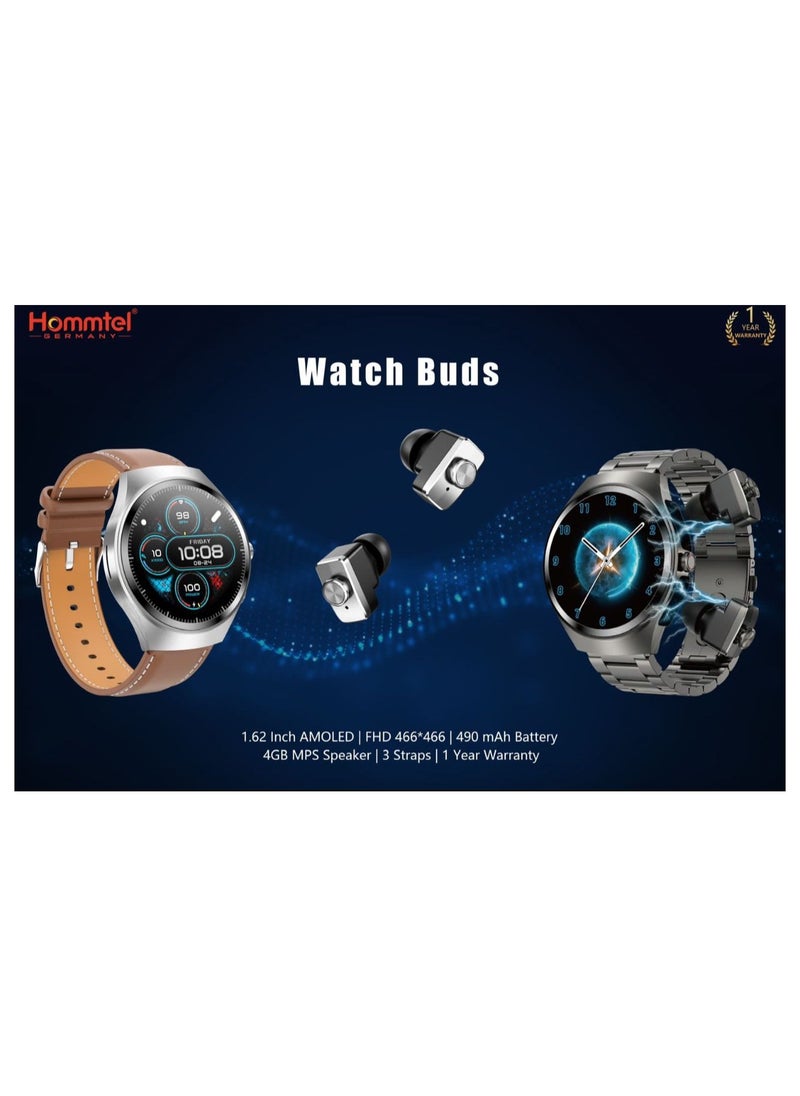 Premium Smartwatch with AMOLED Display, Detachable Earbuds, and Bluetooth 5.4 Connectivity