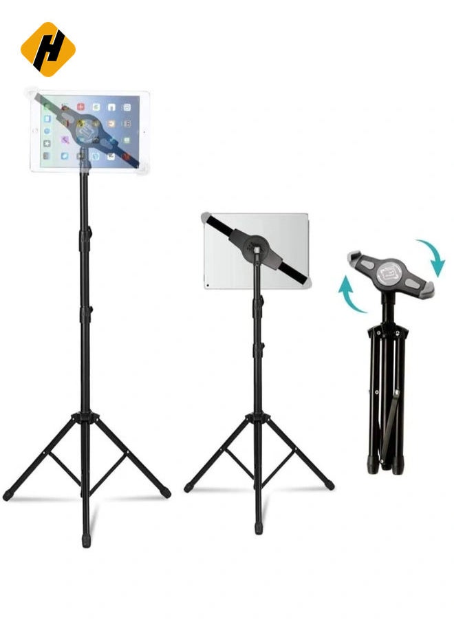 IPad and Mobile Phone Tripod Stand,Height Adjustable 20 to 60 Inch with 360 Degree Rotating Tablet Holder for iPad Air,iPad Pro and More 9.5 to 14.5 Inch Tablets, Coming with Carrying Bag