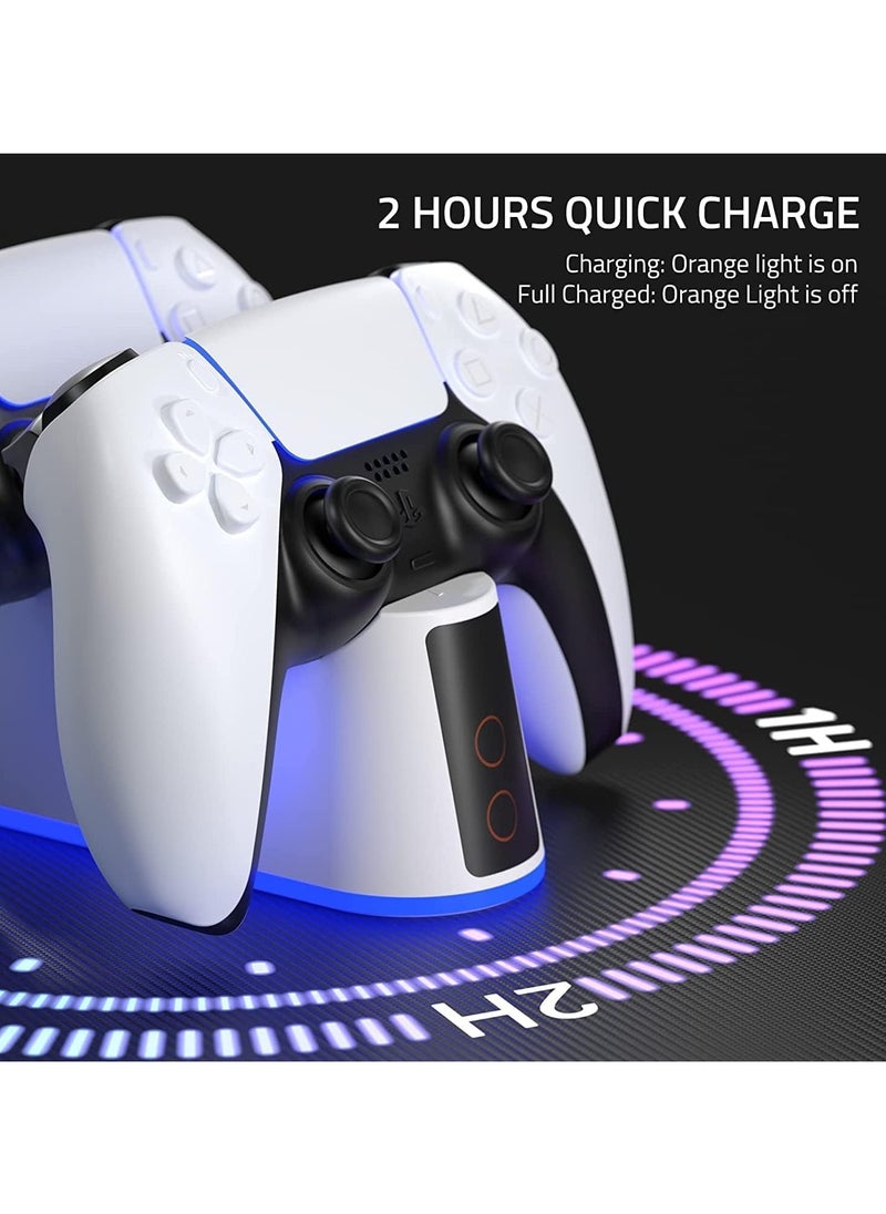 Charger Station for PS5 Controller RGB Light, Fast Charging Dock for PlayStation 5 Controller, LED Indicator, Click-in Design, Safe Intelligent Protection for PS5 Controller