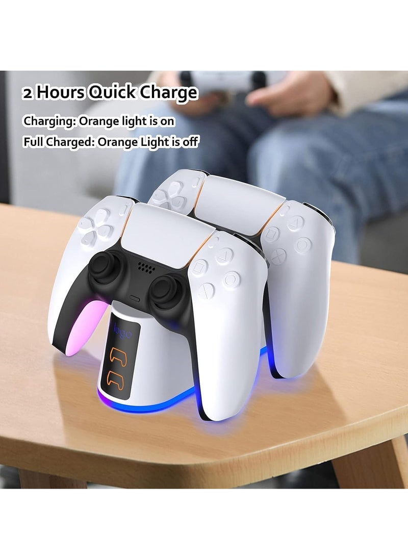 Charger Station for PS5 Controller RGB Light, Fast Charging Dock for PlayStation 5 Controller, LED Indicator, Click-in Design, Safe Intelligent Protection for PS5 Controller