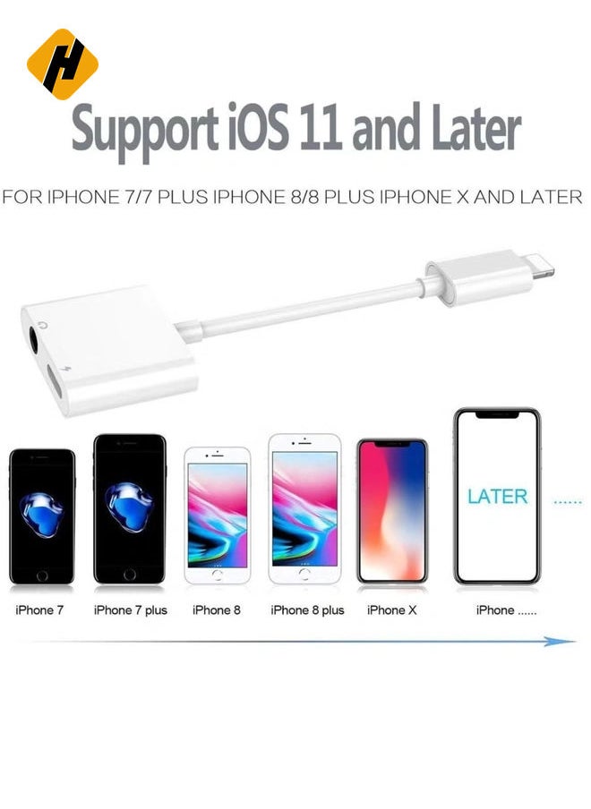 Headphone Jack Adapter for iPhone Car Charger 3.5mm Aux Earphone Audio Splitter and Charge Connector for iPhone 7/8/X/7 Plus/8 Plus/XS MAX Support Jack Dongle Converter and Charger Compatible All iOS