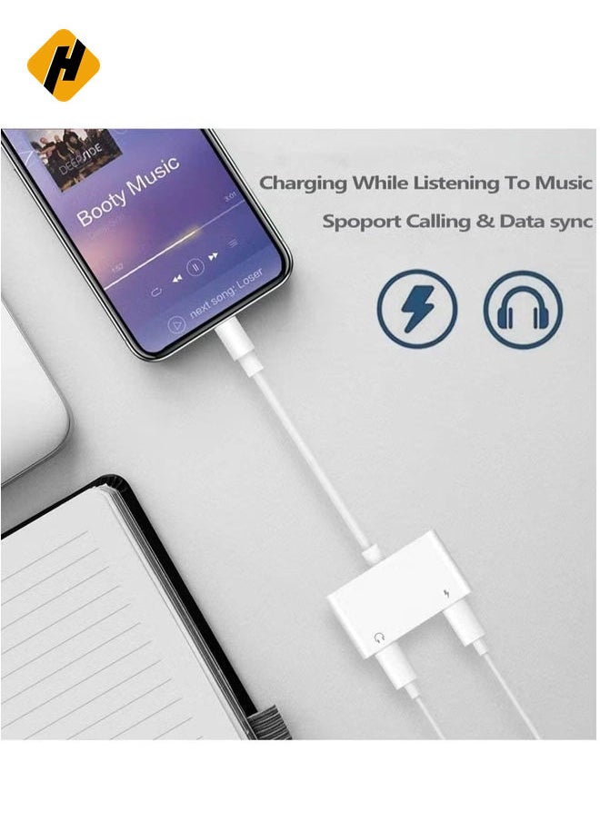 Headphone Jack Adapter for iPhone Car Charger 3.5mm Aux Earphone Audio Splitter and Charge Connector for iPhone 7/8/X/7 Plus/8 Plus/XS MAX Support Jack Dongle Converter and Charger Compatible All iOS