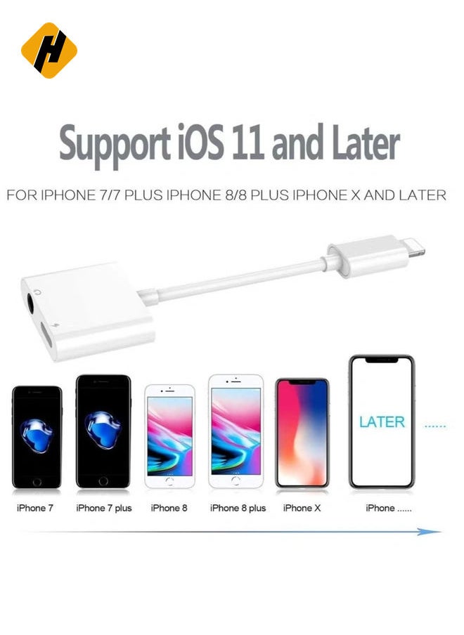 Headphone Jack Adapter for iPhone Car Charger 3.5mm Aux Earphone Audio Splitter and Charge Connector for iPhone 7/8/X/7 Plus/8 Plus/XS MAX Support Jack Dongle Converter and Charger Compatible All iOS