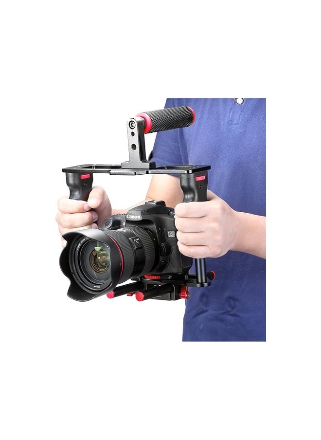 NEEWER Camera Video Cage Film Movie Making Kit, Aluminum Alloy with Top Handle, Dual Hand Grip, Two 15mm Rods, Compatible with Canon Sony Fujifilm Nikon DSLR Camera and Camcorder (Black + Red)