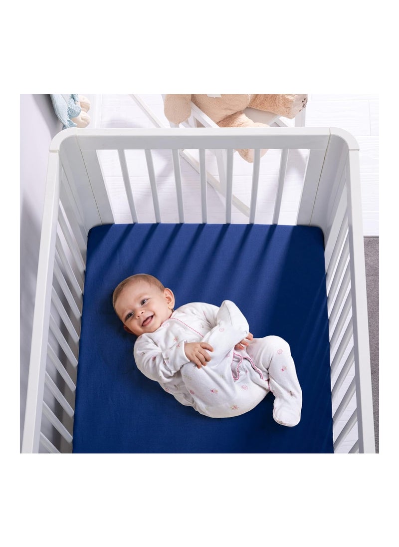 Silky Soft Microfiber Crib Sheets Set, 28 X 52In Fits Standard Crib & Toddler Mattress, 2 Pack Navy & Gray Blue