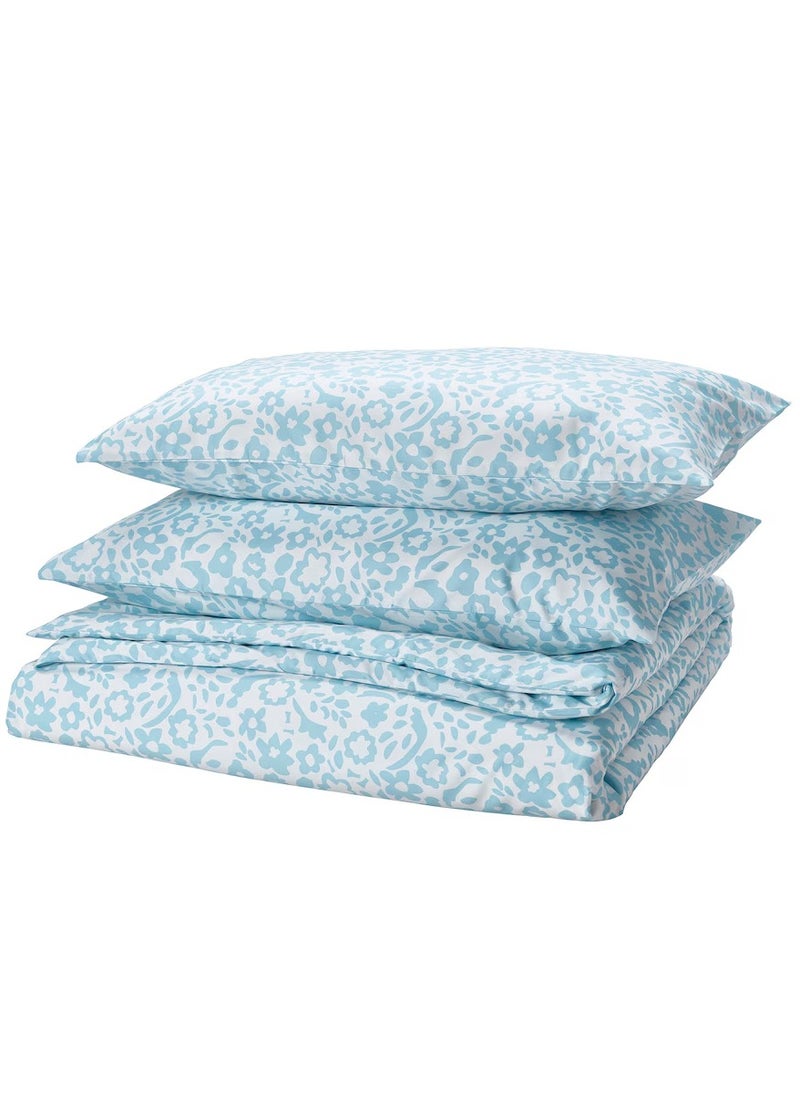 CYMBALBLOMMA Duvet cover and 2 pillowcases, white/blue, 240x220/50x80 cm