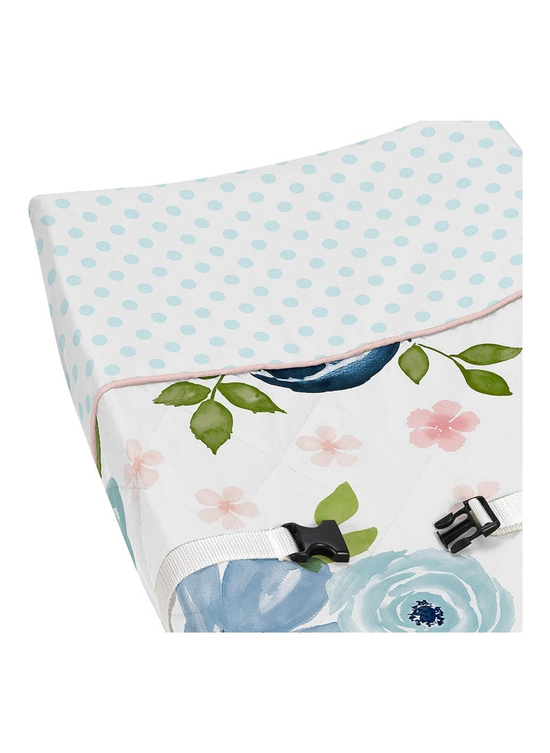 Navy Blue And Pink Watercolor Floral Girl Baby Nursery Changing Pad Cover