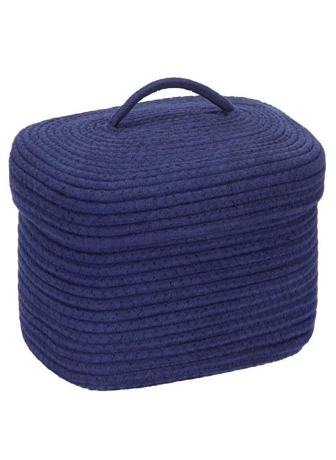 Sea Team Oval Cotton Rope Storage Basket with Lid, Lidded Woven Storage Bin, Nursery Storage Container, Diaper Caddy, Baby Shower Basket, Box, Organizer, 15 x 11 x 6.5 Inches (Medium, Navy Blue)