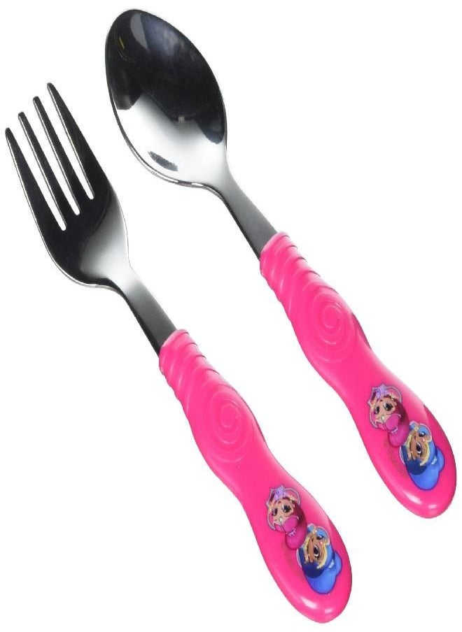 Zak Designs Shimmer Shine Easy Grip Flatware Fork And Spoon Utensil Set - Perfect for Toddler Hands With Fun Characters, Contoured Handles And Textured Grips, Shimmer Shine