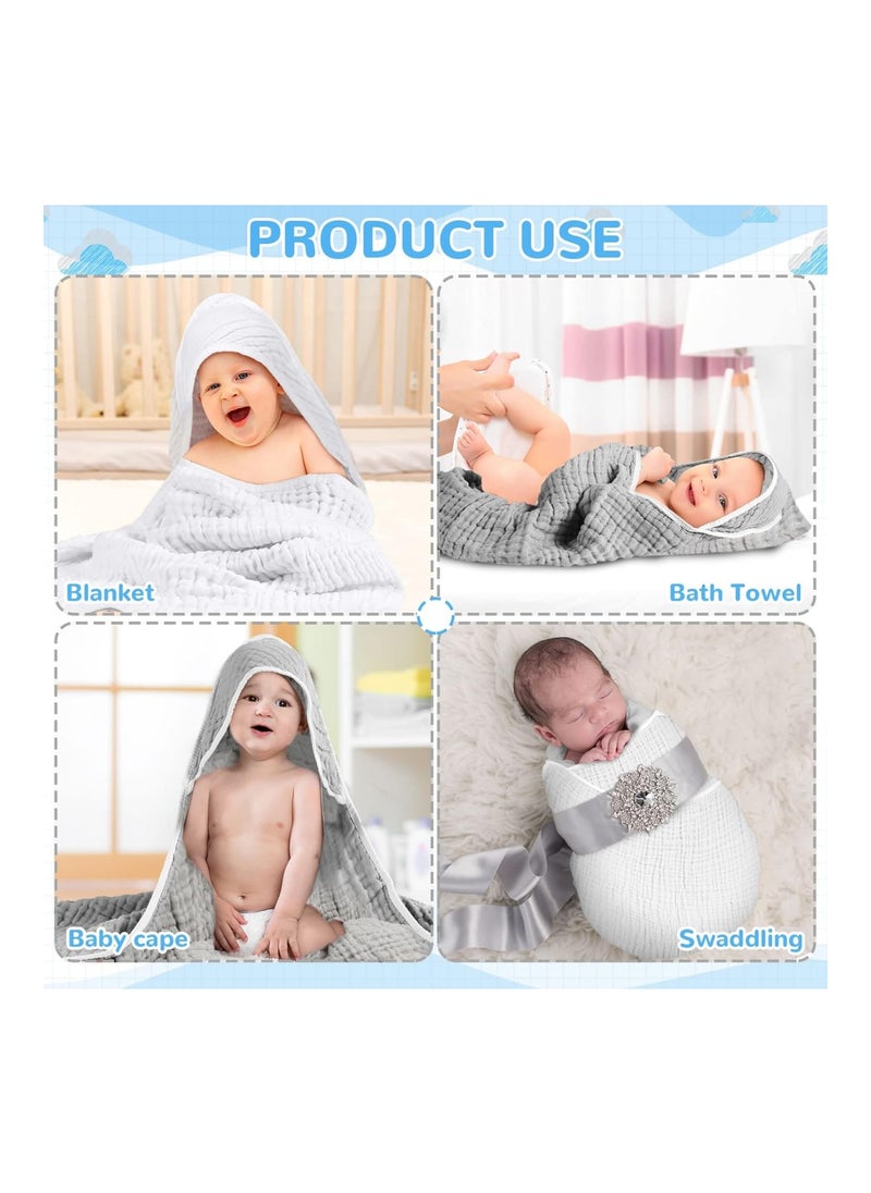 Pack Of 4 Muslin Cotton Hooded Baby Bath Towel Sets, Large 32 X 32 Inches
