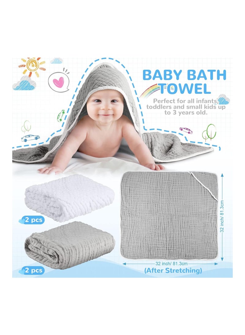 Pack Of 4 Muslin Cotton Hooded Baby Bath Towel Sets, Large 32 X 32 Inches