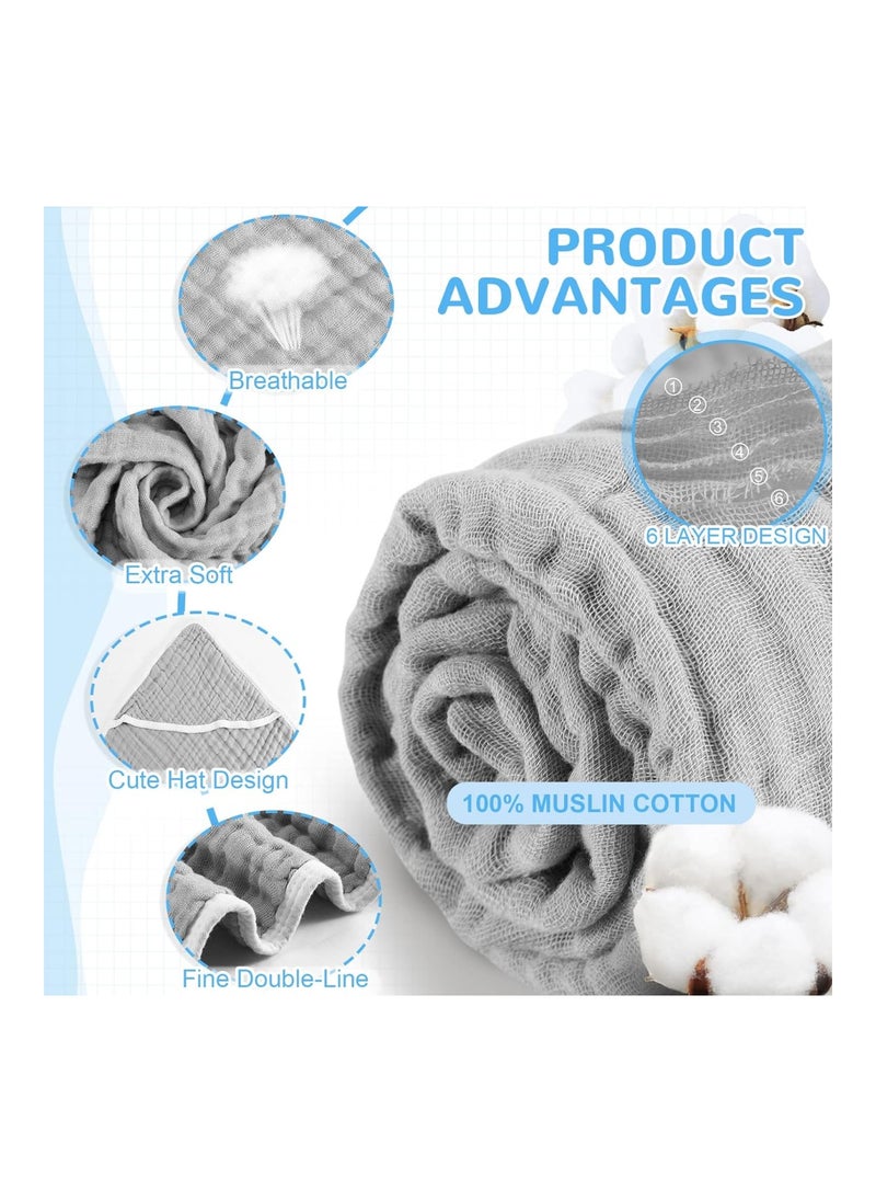 Pack Of 4 Muslin Cotton Hooded Baby Bath Towel Sets, Large 32 X 32 Inches