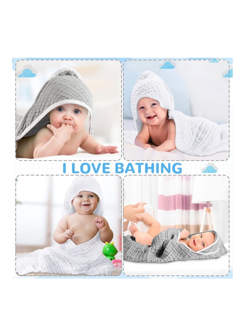 Pack Of 4 Muslin Cotton Hooded Baby Bath Towel Sets, Large 32 X 32 Inches