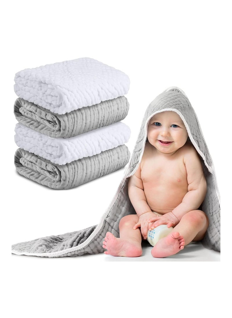 Pack Of 4 Muslin Cotton Hooded Baby Bath Towel Sets, Large 32 X 32 Inches