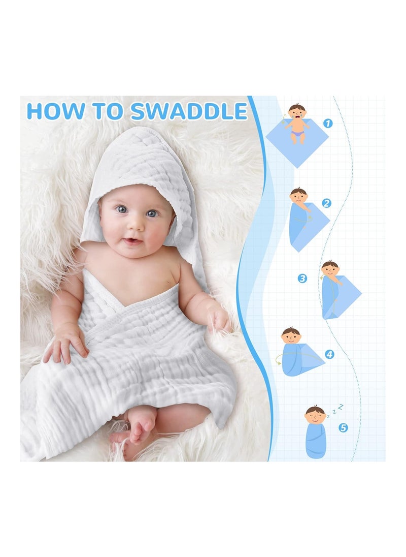Pack Of 4 Muslin Cotton Hooded Baby Bath Towel Sets, Large 32 X 32 Inches