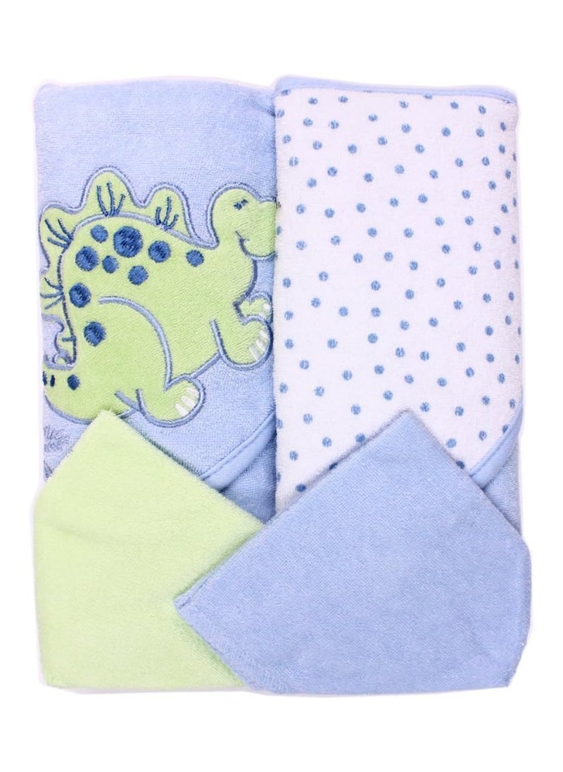 Hooded Terry Bath Towel With Washcloths Blue One Size Blue Ht 2Pc 08